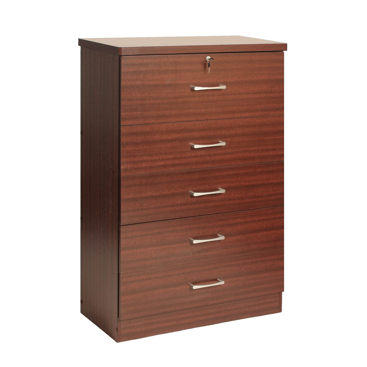 Better Home Products 5 Drawer Chest; Storage Dresser With Lock - Requires Assembly. (5927 Mahogany)