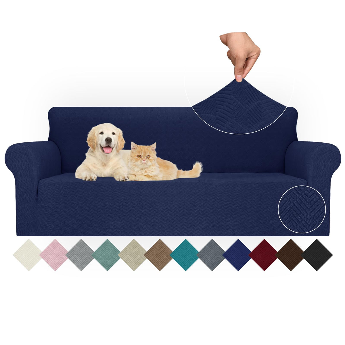 Jiviner Stretch Oversized Sofa Covers 1 Piece 4 Seater Couch Covers Jacquard Universal Sofa Slipcovers For Extra Large Funiture Protector For Kids, Pets (Navy Blue, Xl Sofa)