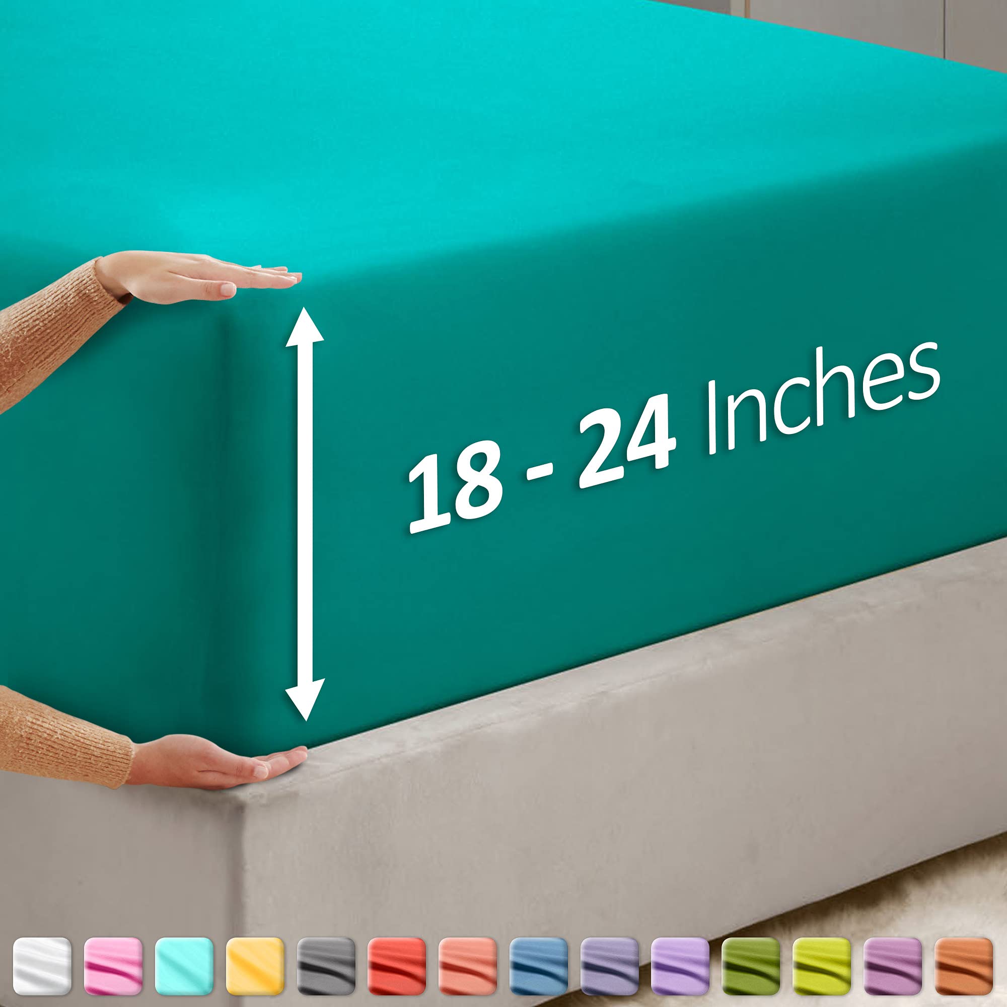 Nestl Extra Deep Pocket Full Fitted Sheet, Teal Full Size Fitted Sheet Only, 1800 Microfiber Fitted Bed Sheet, Ultra Soft Full Bed Fitted Sheet Fits Up To 24 Inch Mattress
