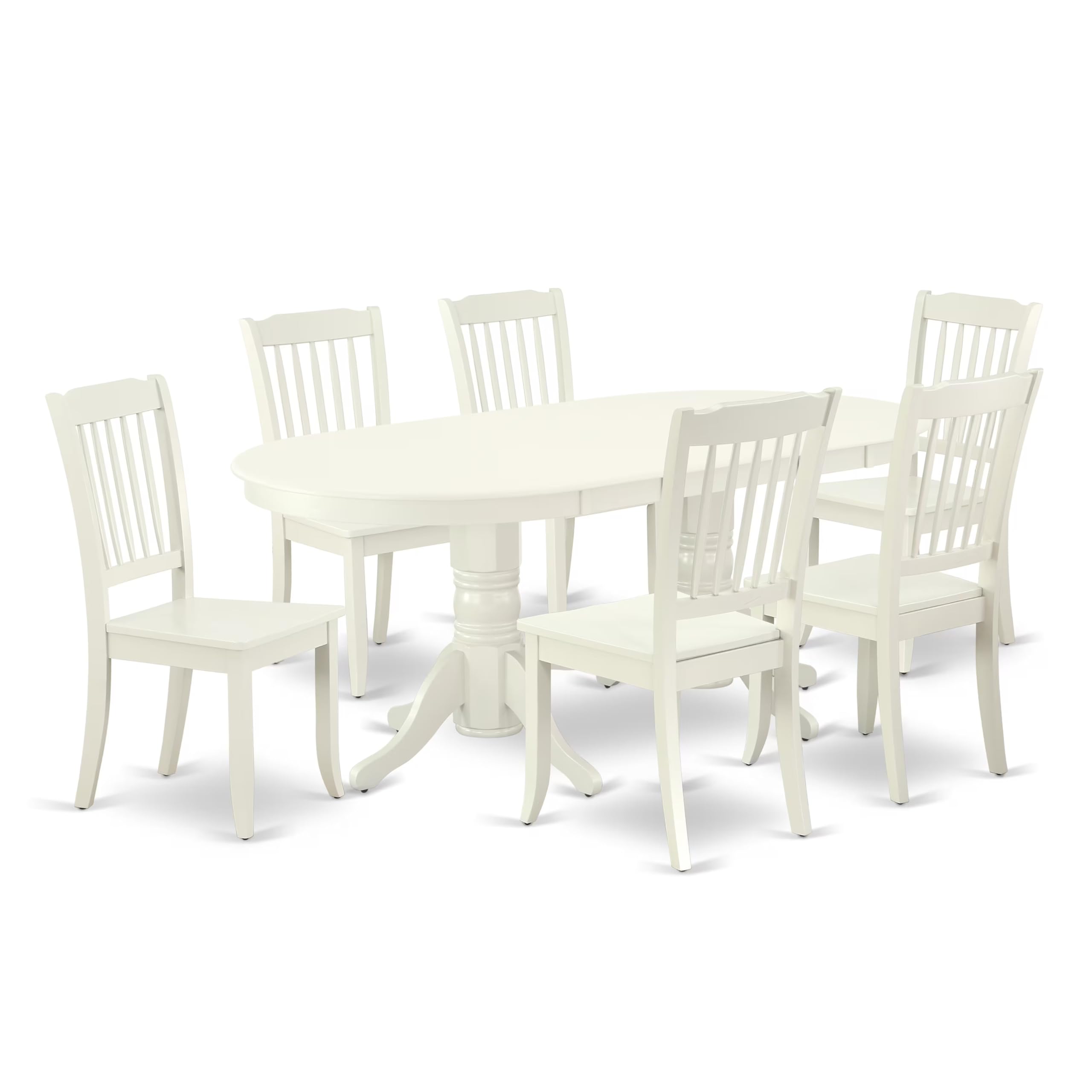 East West Furniture Vada7-Lwh-W 7 Piece Dining Table Set Consist Of An Oval Dining Room Table With Butterfly Leaf And 6 Wooden Seat Chairs, 40X76 Inch, Linen White