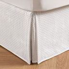 Miye Pleated Waffle Weave Bed Skirt, Tailored Dust Ruffle 16 Inch Drop Easy Fit, Machine Washable (White, Queen - 16'' Drop)