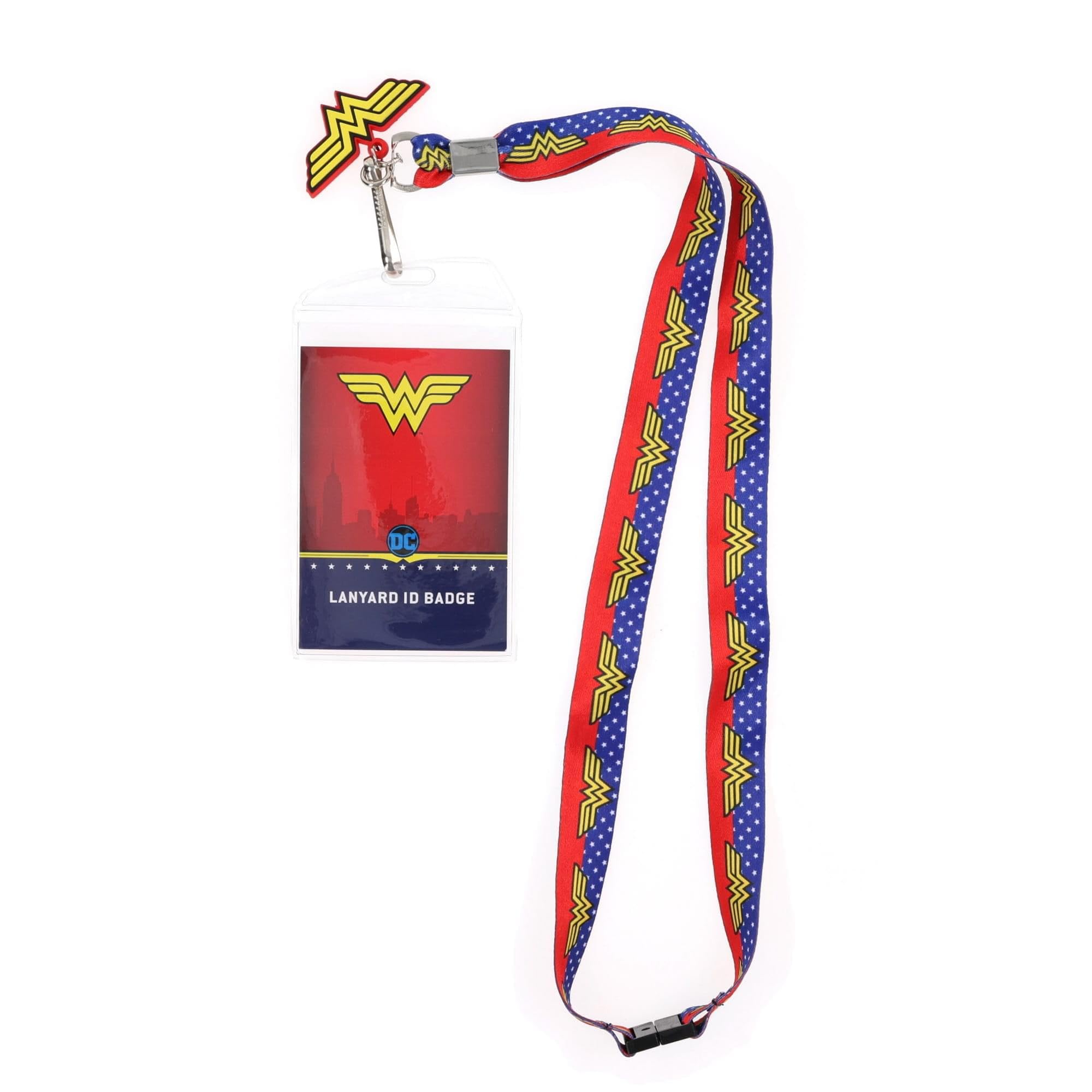 The Silver Buffalo Dc Comics Wonder Woman Uniform Logo Border Lanyard With Badge Holder And Charm