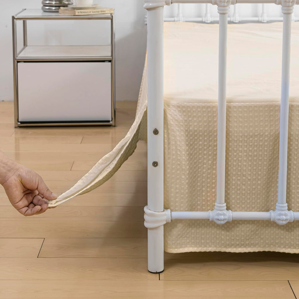 Bed Skirt, Bed Skirt Queen Size, Pleated Waffle Weave Bed Skirt With Split Corners, Queen Bed Skirt 14 Inch Drop (Light Camel, Q