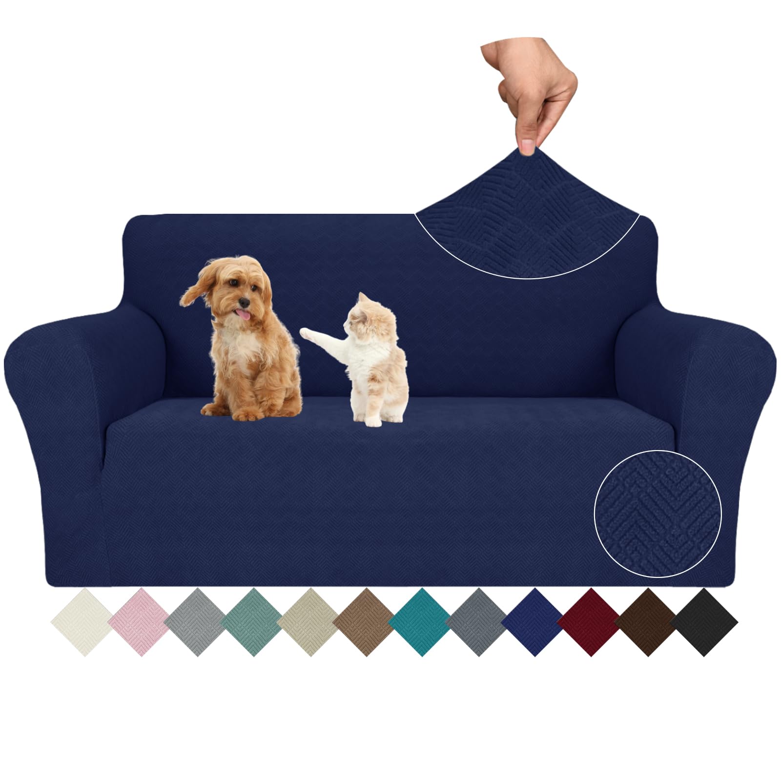 Jiviner Stretch Loveseat Slipcovers 1 Piece Love Seat Sofa Cover Spandex 2 Seater Couch Covers Universal Furniture Protector With Elastic Bottom (Navy Blue, Loveseat)