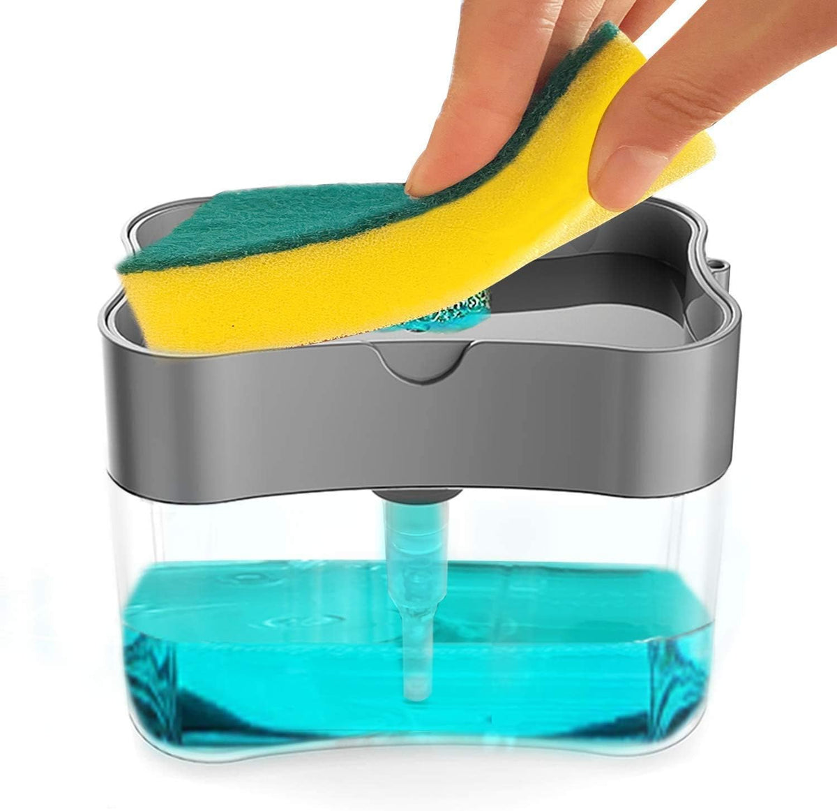 TRIBEAZI 2in1 Soap Dispenser with Sponge  400ml Liquid Soap Pump for Kitchen Sink  Manual Press Dishwashing Liquid Dispenser