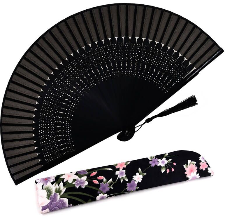 Amajiji Charming Elegant Modern Woman Handmade Bamboo Silk 8.27 (21cm) Folding Pocket Purse Hand Fan (CZT-07)