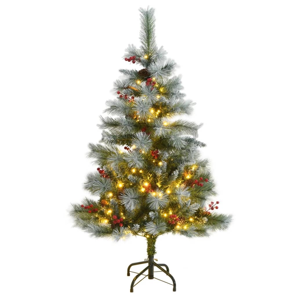 vidaXL Artificial Hinged Christmas Tree with LEDs - 59.1"" Height, Warm White Light, 150 LED Modes, Comes with Pine Cones/Berries, Sturdy Metal Stand, Festive Xmas Decor for Home, 3210184