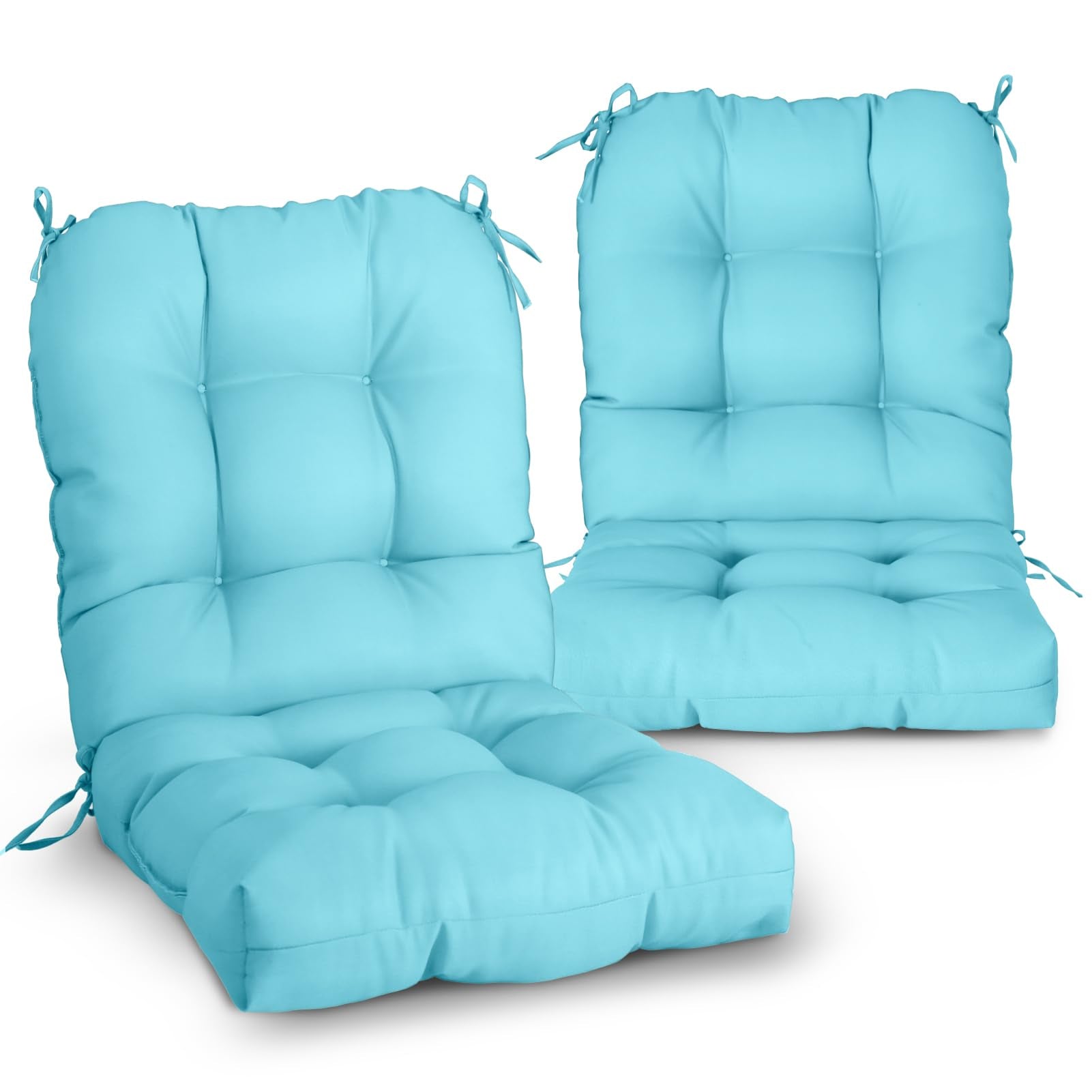 Eagle Peak Tufted Outdoor/Indoor Seat/Back Chair Cushions, Set Of 2, 42' X 21', Light Blue