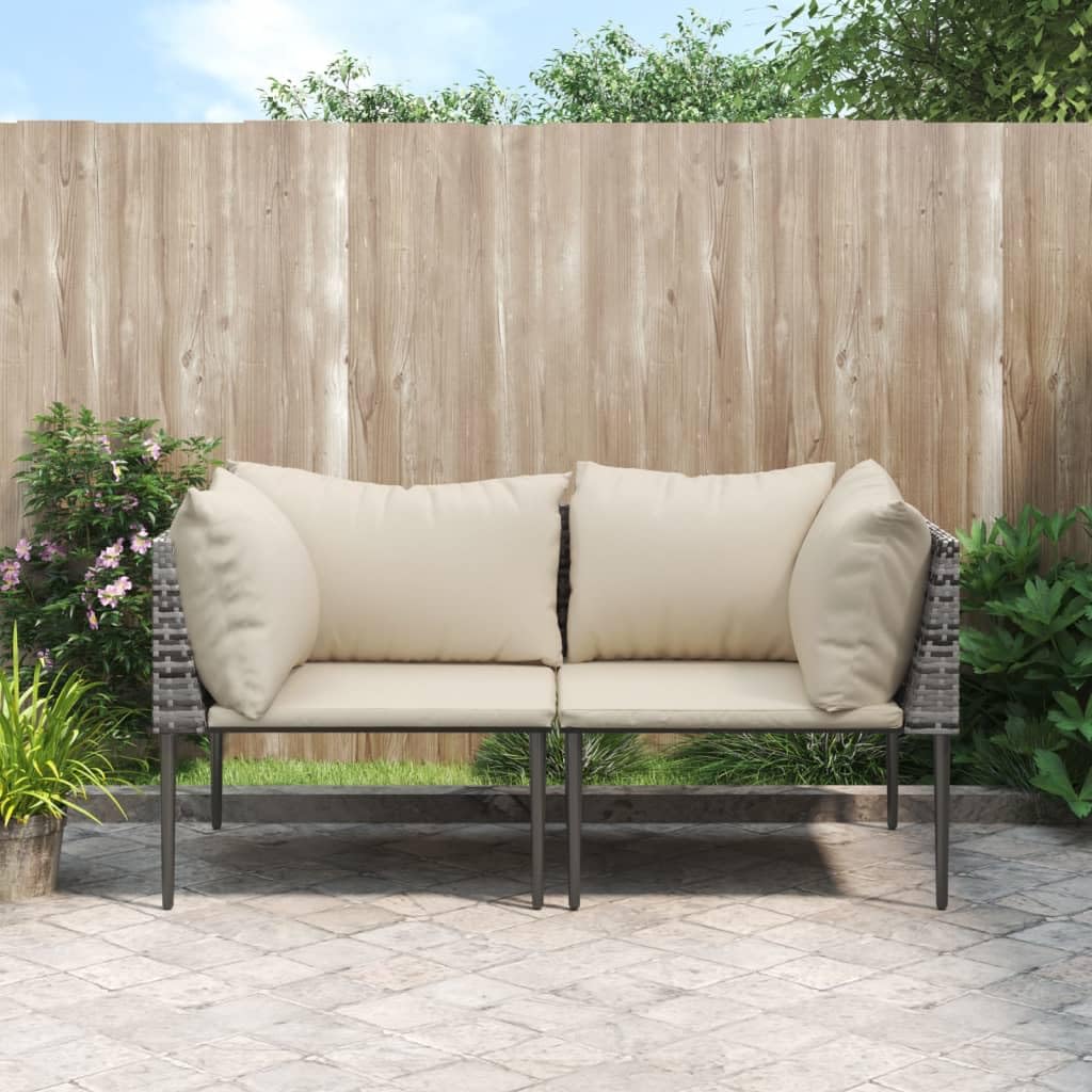 vidaXL Gray Poly Rattan Patio Corner Sofas with Beige Cushions - Modern and Elegant Design, Weather Resistant Material, and Comfortable Seat Experience with Modular Configurations