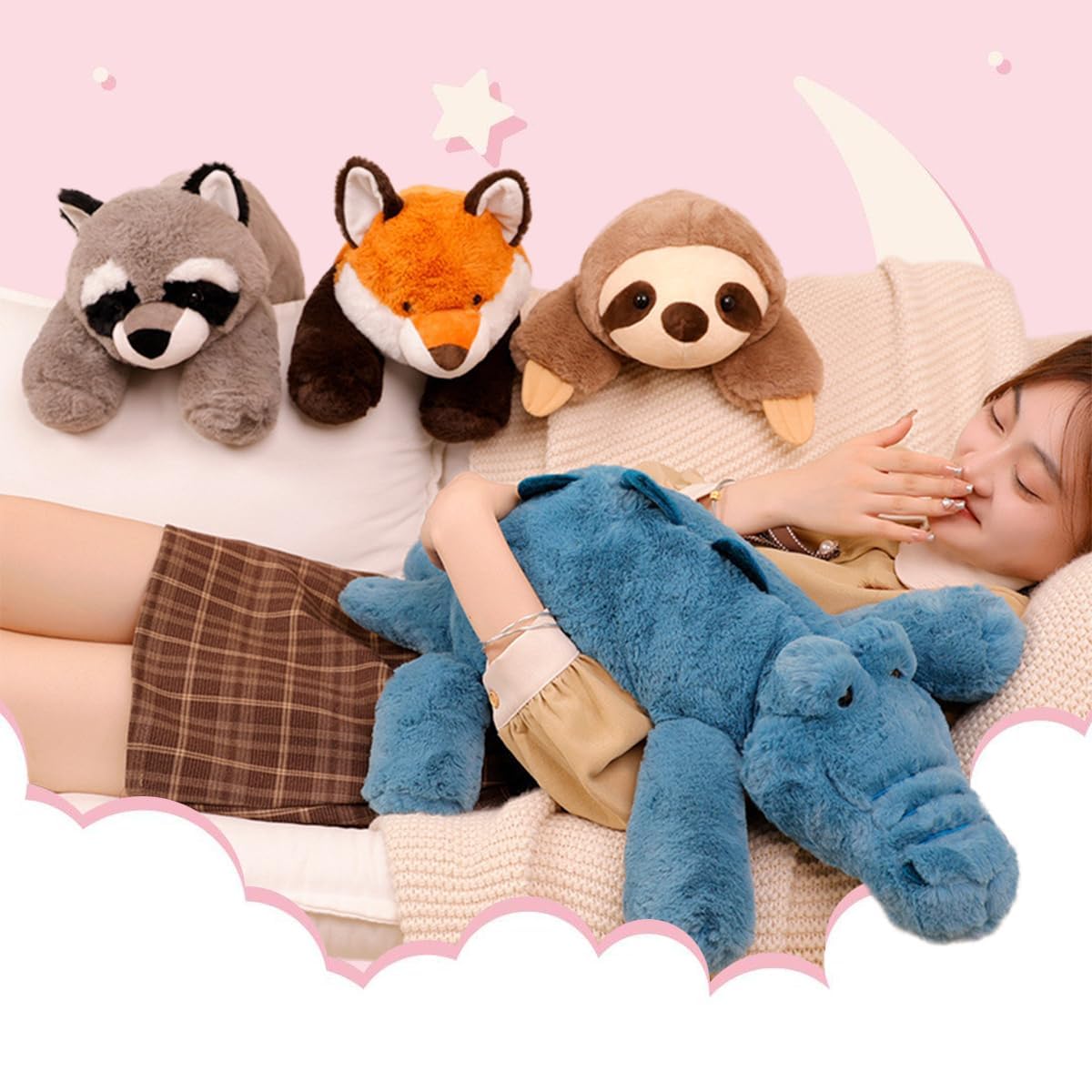 Arelux Soft Red Fox Stuffed Animals:22In Fox Plush Cute Cuddly Body Pillow Hug Sleeping Fluffy Wild Animal Toys Bed Decor Plushi