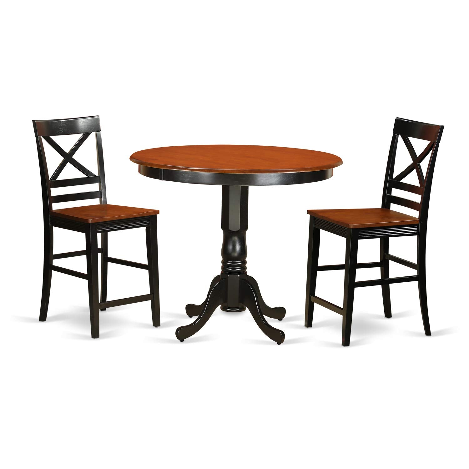 East West Furniture Trqu3-Blk-W 3 Pc Counter Height Pub Set-Pub Table And 2 Bar Stools With Backs