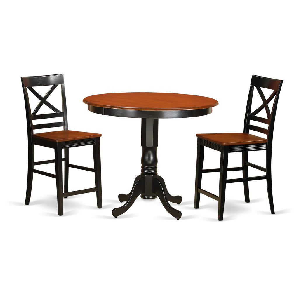 East West Furniture Trqu3-Blk-W 3 Pc Counter Height Pub Set-Pub Table And 2 Bar Stools With Backs