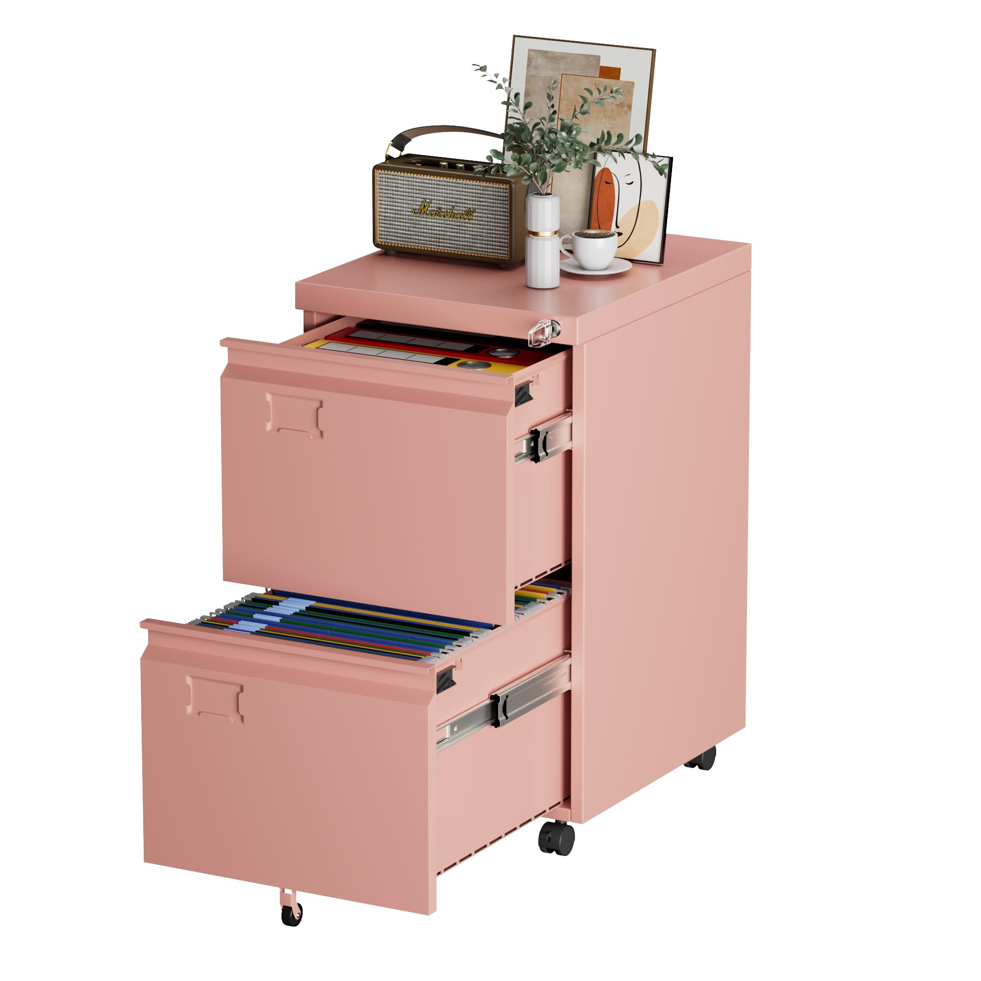 Aobabo Rolling File Cabinet with Lock,2 Drawer Metal Filing Cabinet for Home Office & Under Desk, Heavy-Duty Mobile Storage with