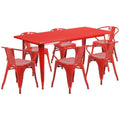 Flash Furniture Commercial Grade 31.5" x 63" Rectangular Red Metal Indoor-Outdoor Table Set with 6 Arm Chairs