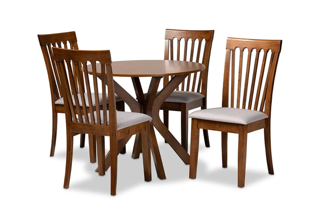 Baxton Studio Lore Modern and Contemporary Grey Fabric Upholstered and Walnut Brown Finished Wood 5-Piece Dining Set