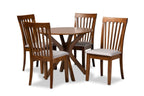Baxton Studio Lore Modern and Contemporary Grey Fabric Upholstered and Walnut Brown Finished Wood 5-Piece Dining Set