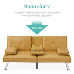 Best Choice Products Faux Leather Upholstered Modern Convertible Futon, Adjustable Folding Sofa Bed, Guest Bed W/Removable Armrests - Camel Yellow