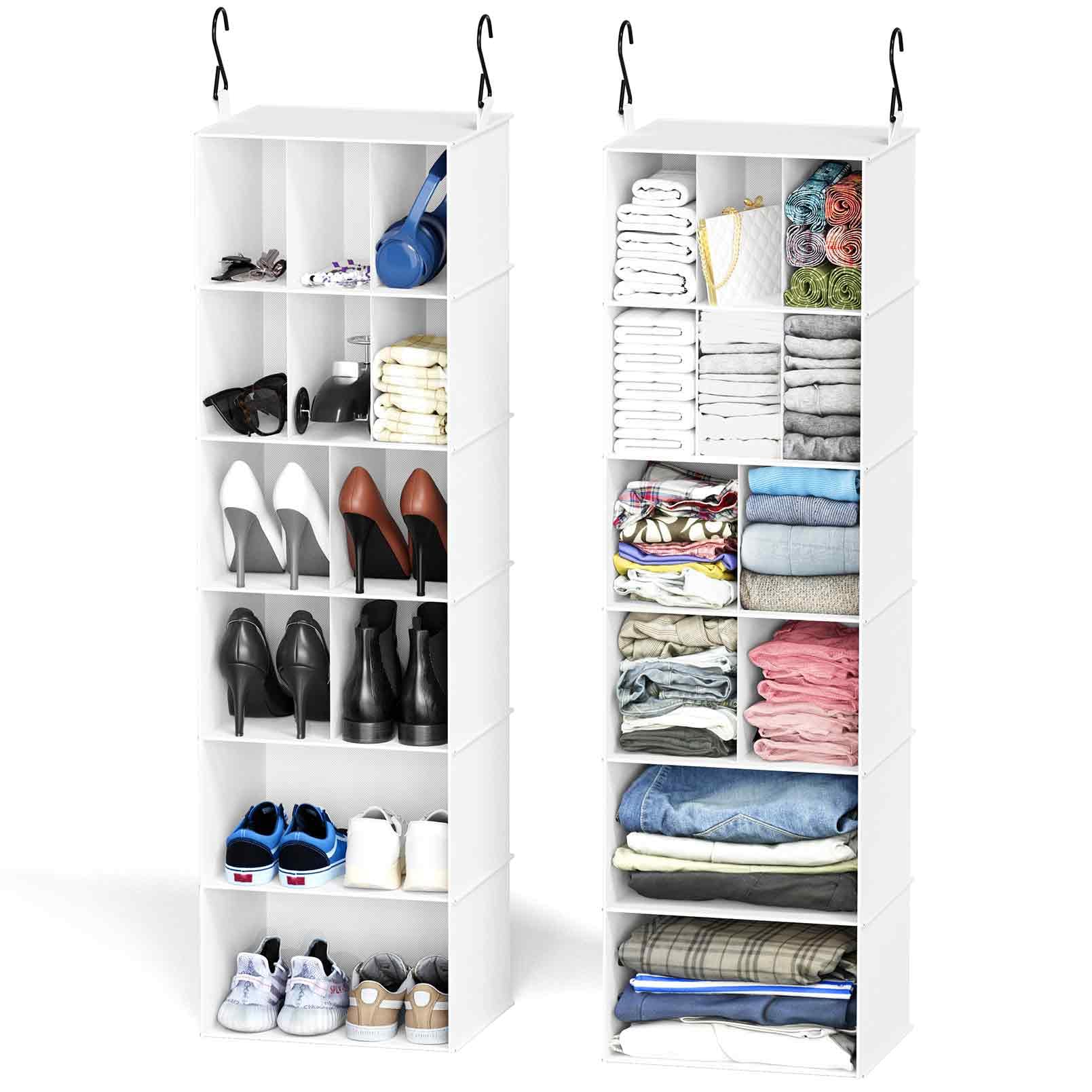 SpaceAid 2 Pack Hanging Closet Organizer and Storage with Dividers, 24 Compartments Hanging Shoe Shelves for Closet, Wardrobe, R