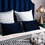 Dezene Navy Striped Couch Pillow Cases: 2 Pack 12X20 Inch Original Velvet Rectangular Throw Pillow Covers For Farmhouse Home Dec