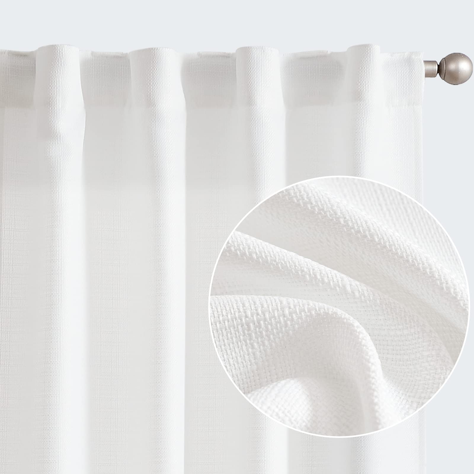 jinchan White Curtains for Living Room Bedroom Linen Textured Curtains 63 Inches Length Farmhouse Country Curtains Casual Weave 