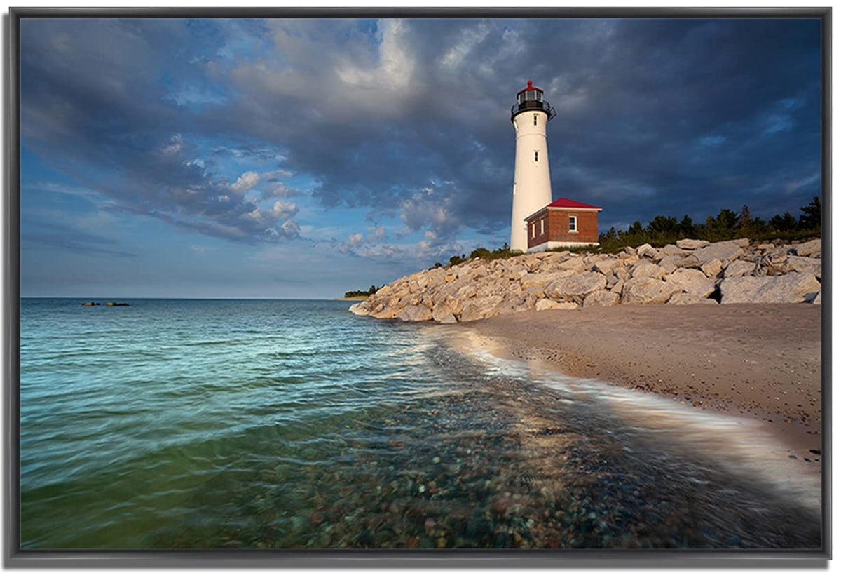 32' Beach with White Light House 3 Giclee Wrap Canvas Wall Art