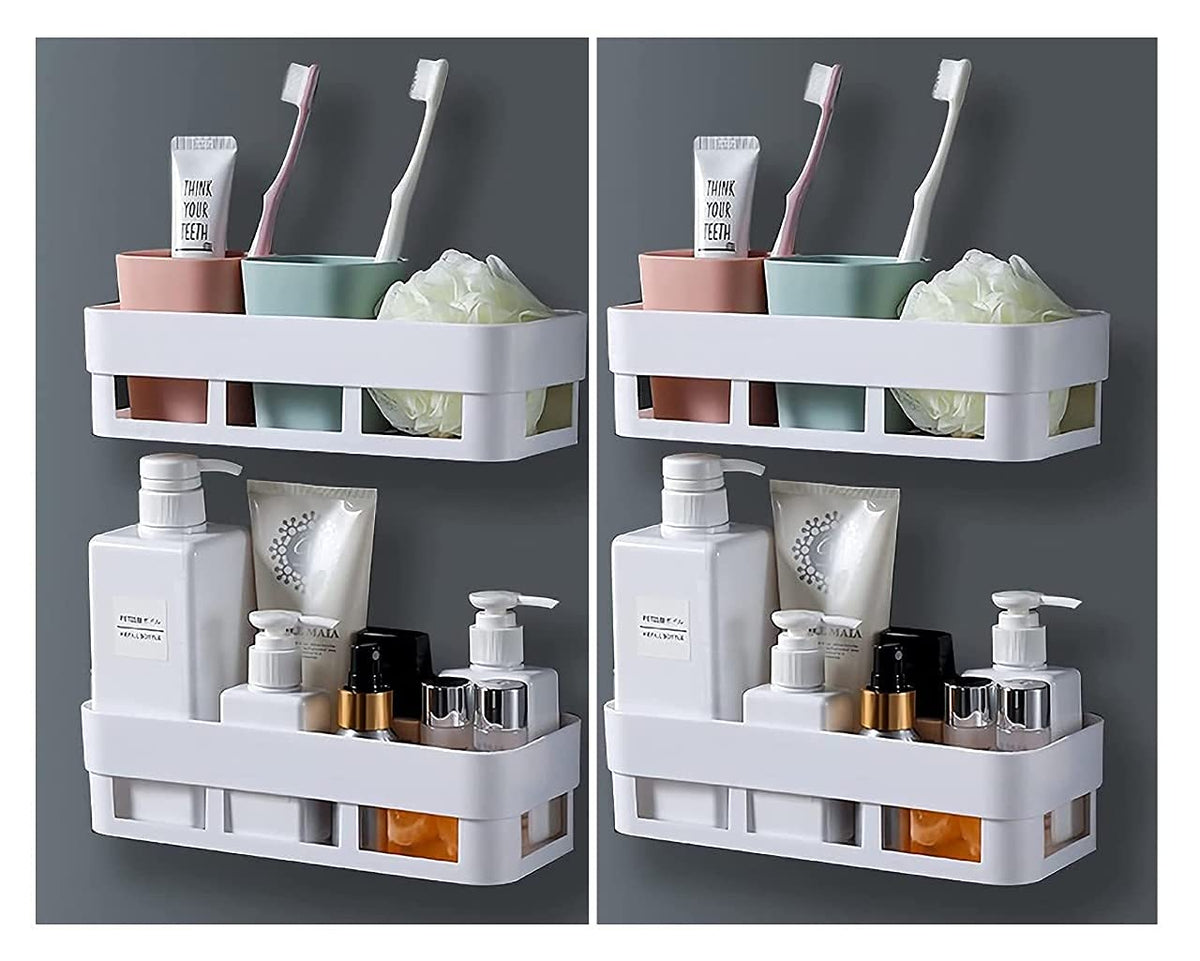 SHOPITECH 4 Pc Bathroom Set Round Corner Kitchen Bathroom Shelf SelfAdhesive Sticker Hooks Multipurpose Bathroom Storage Rack B