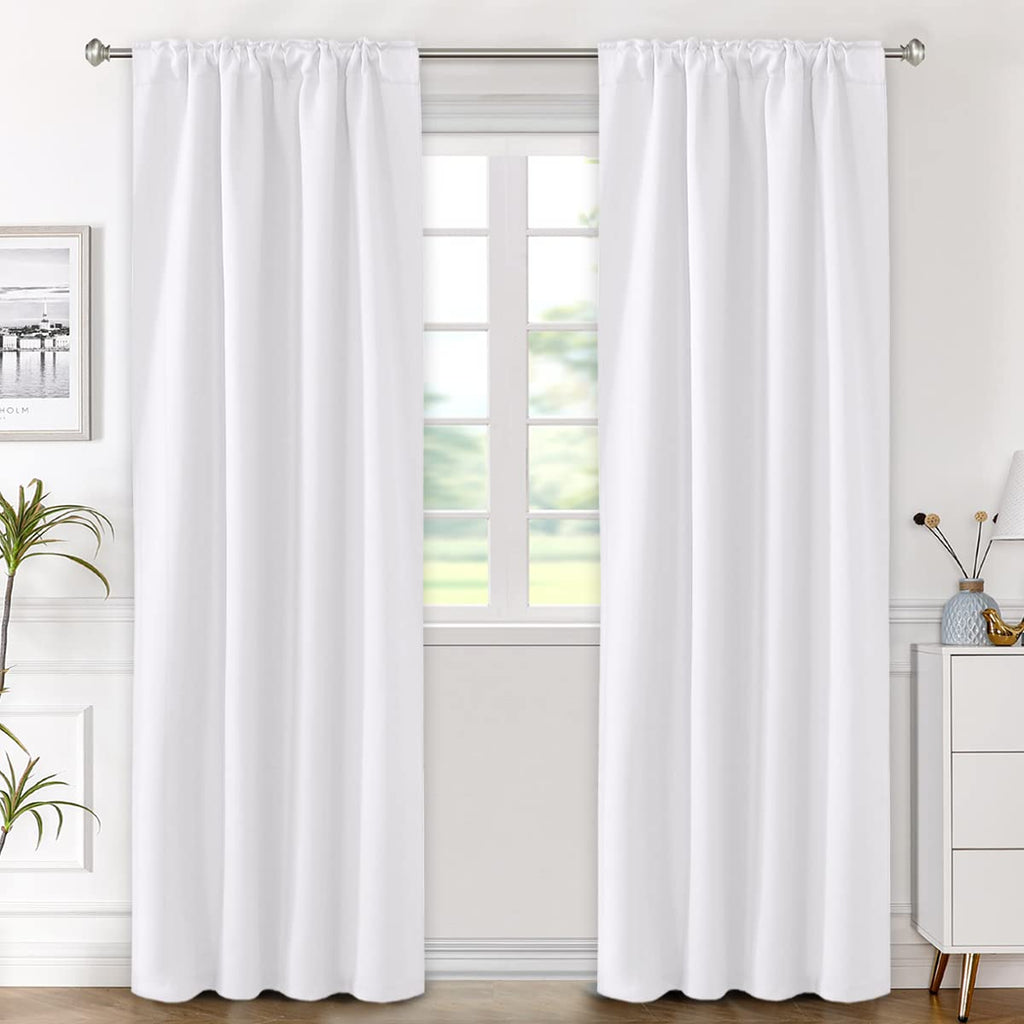 H.Versailtex White Curtains Thermal Insulated Window Treatment Panels Room Darkening Privacy Assured Drapes For Living Room Back Tab/Rod Pocket Bedroom Draperies, 42 X 84 Inch, 2 Panels