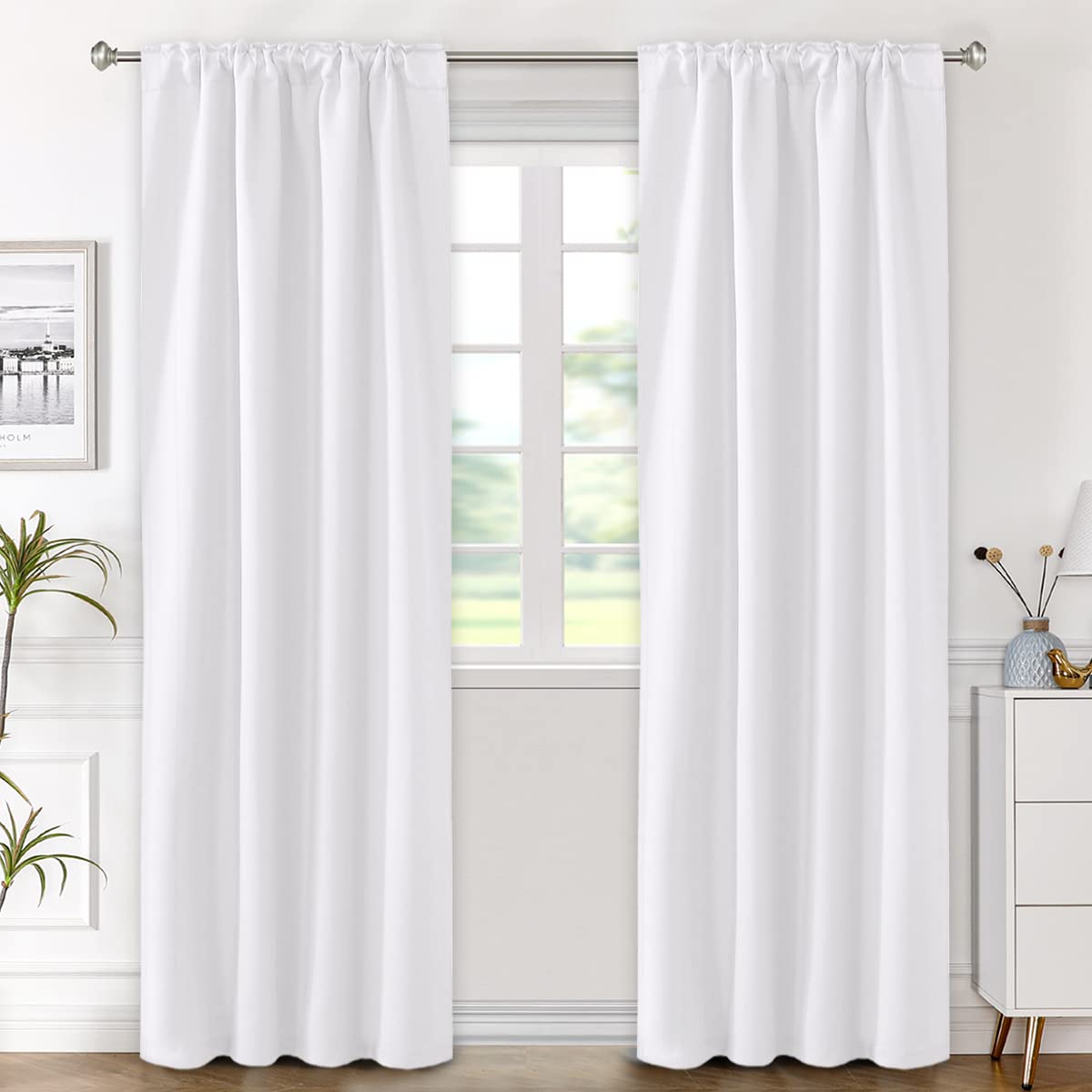 H.Versailtex White Curtains Thermal Insulated Window Treatment Panels Room Darkening Privacy Assured Drapes For Living Room Back Tab/Rod Pocket Bedroom Draperies, 42 X 84 Inch, 2 Panels