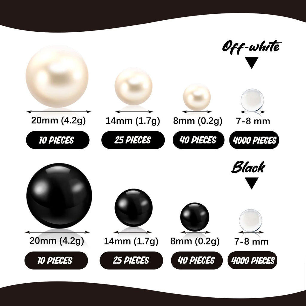 Black White Floating Pearls | 150Pcs Black White Pearls Bead For Centerpieces Vases, Black White No Hole Beads | 8/14/20 Mm Floa