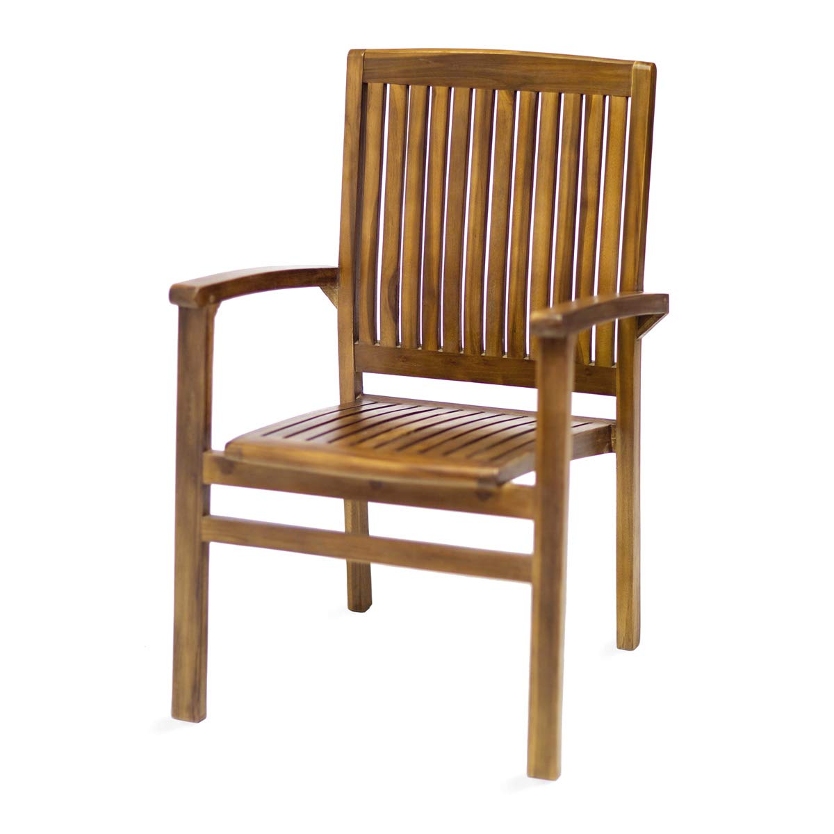 All Things Cedar TD24 Teak Stackable Arm Chair | Indonesian Teak Java Finish | Solid Brass Fittings | Mortise & Tenon Joinery | Outdoor Patio Chairs | Stackable for Storage | 25x23x37
