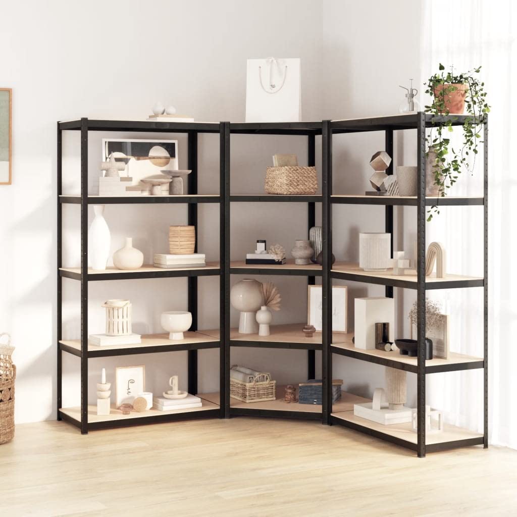 Vidaxl 3X 5-Layer Heavy-Duty Shelves Industrial Shelving Workshop Storage Rack Warehouse Corner Shelf Unit Gray Steel And Engineered Wood