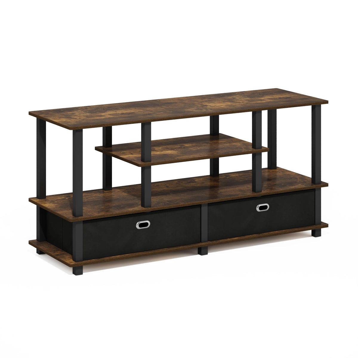 Furinno Jaya Large TV Stand for up to 55-Inch TV with Storage Bin, Amber Pine/Black/Black