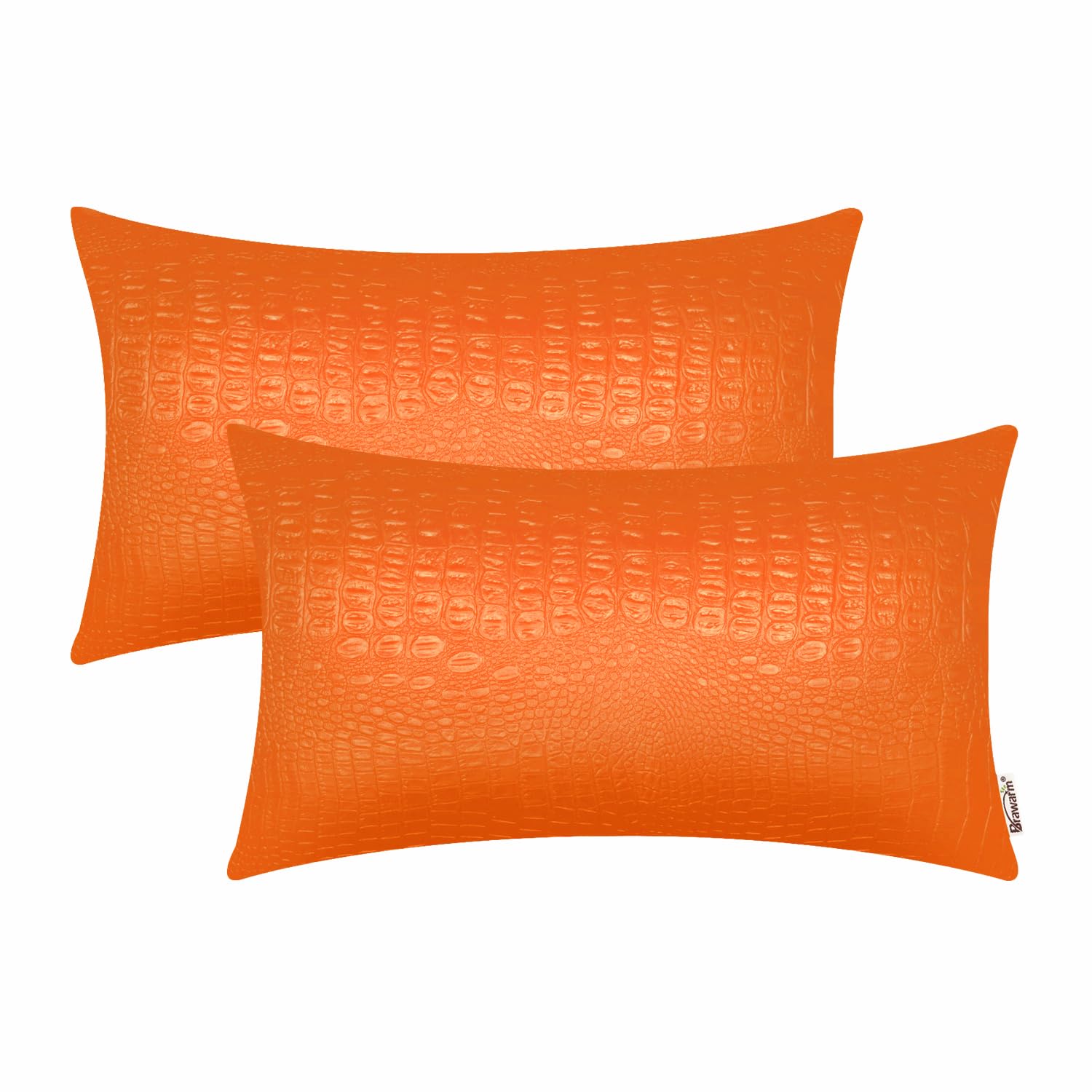 Brawarm Faux Leather Pillow Covers 12 X 20 Inches, Orange Leather Pillow Covers Pack Of 2, Crocodile Leather Decorative Lumbar T