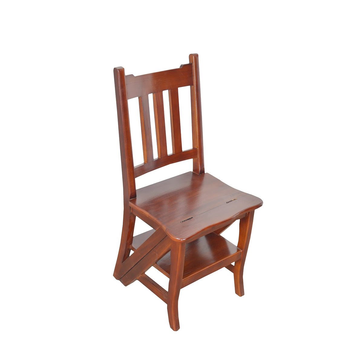 AFD Home Library Chair Stepladder, Mahogany Wooden Step Stool, Folding Chair, 17 Inches x 34.5 Inches