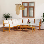 vidaXL Patio Lounge Set 6 Piece, Patio Furniture Set for Outdoor, Sectional Sofa with Cushions, Corner Sofa, Modern Style, Cream Solid Wood Acacia