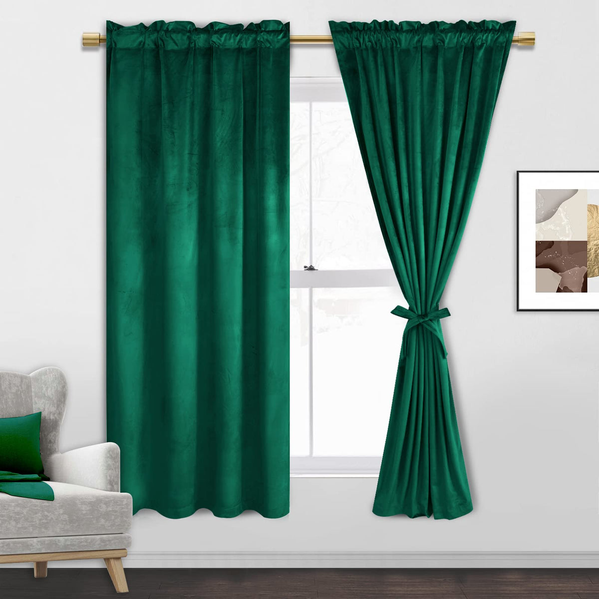 Jiuzhen Green Velvet Blackout Curtains For Bedroom Elegant Home Decor Room Darkening Rod Pocket Curtain Drapes For Dining Room/L