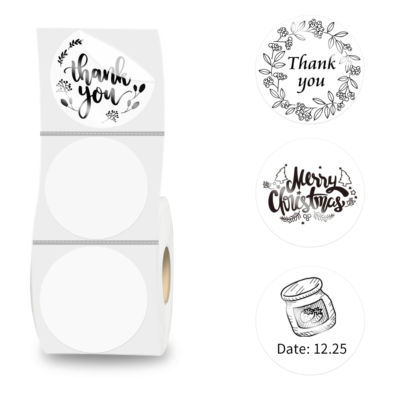 Thermal Labels,2 Inch Transparent Color Round Thermal Printer Stickers,Self-Adhesive Round Direct Thermal Labels,Thermal Sticker