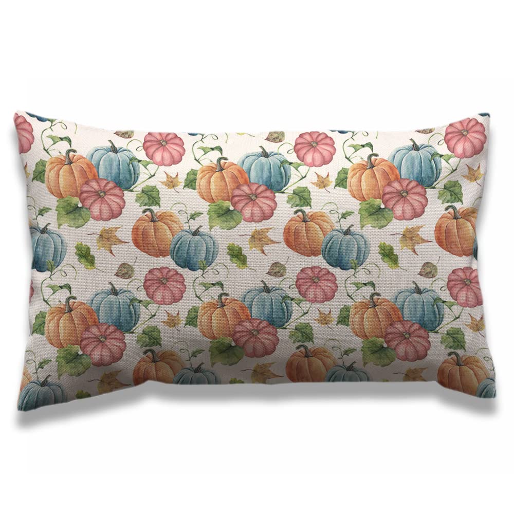 Aoyego Pumpkin Throw Pillow Cover 12X20 Inch Halloween Autumn Fall Vegetable Colorful Pumpkins Green Leaf Rectangle Pillow Cases