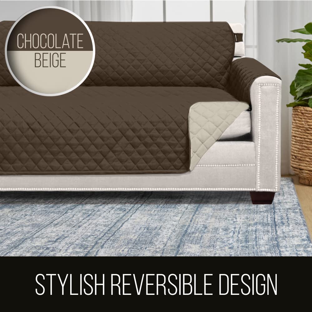 Sofa Shield Patented Sectional Slip Cover, Large Cushion Protector, Reversible Stain, Dog Tear Resistant Slipcover, Quilted Microfiber 30X30” Seat, Washable Covers For Dogs Pets Kids, Chocolate Beige