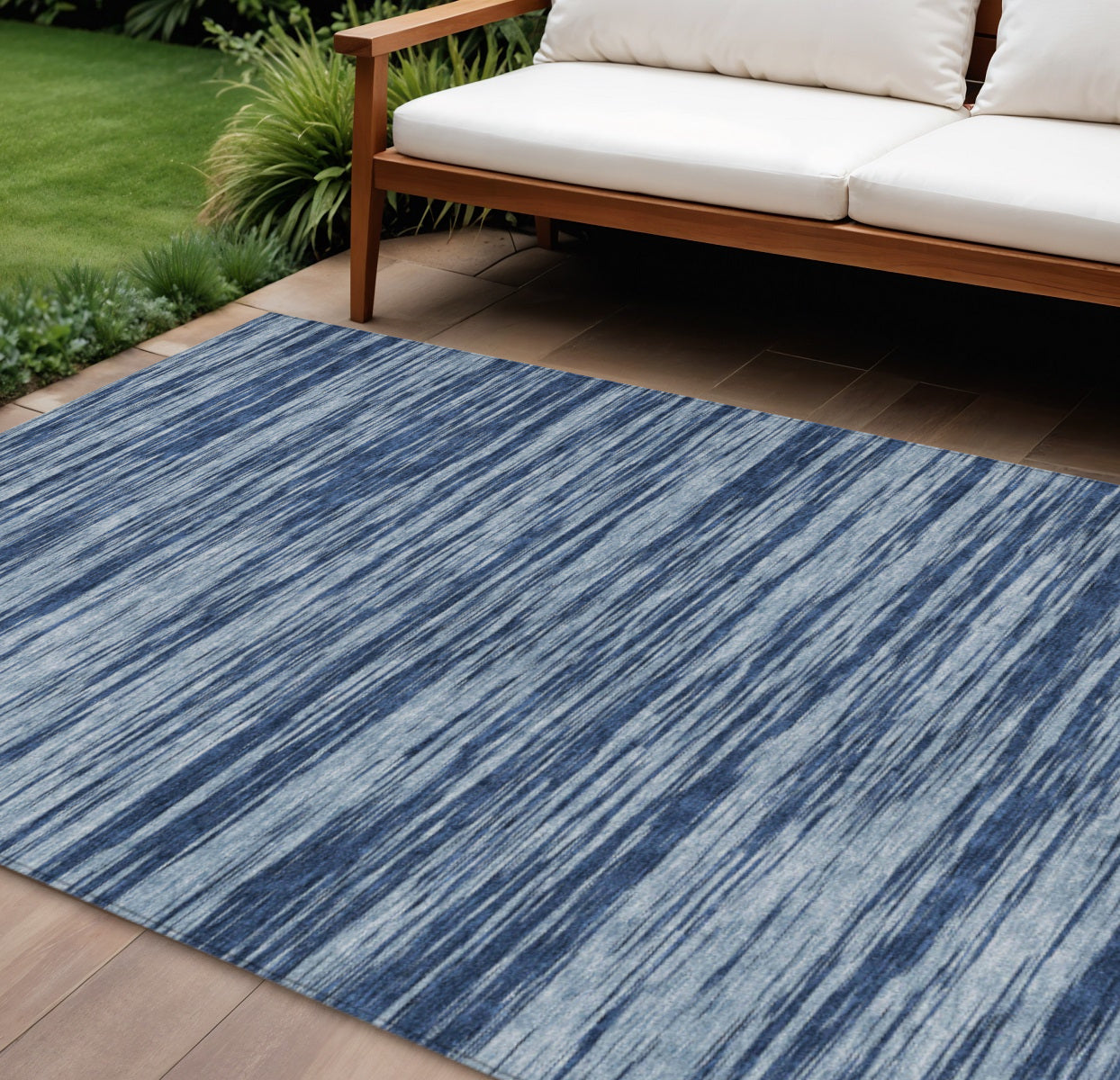 10' X 14' Blue And Navy Blue Abstract Washable Indoor Outdoor Area Rug