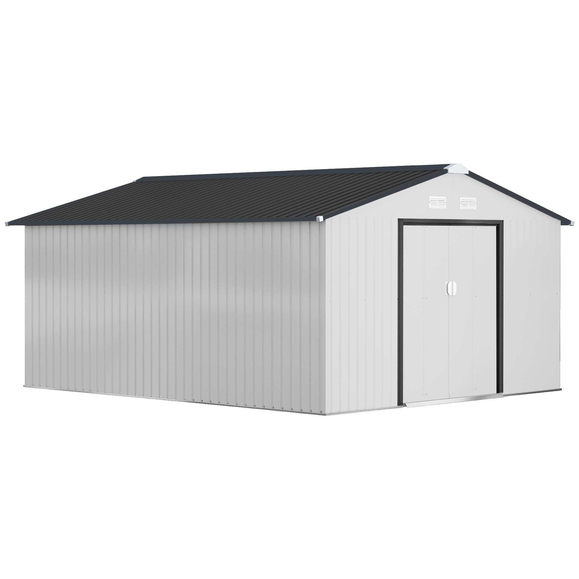 Outsunny 11' X 13' Outdoor Storage Shed, Garden Tool Metal Shed With Foundation Kit, Double Lockable Door, Air Vents And Sloping
