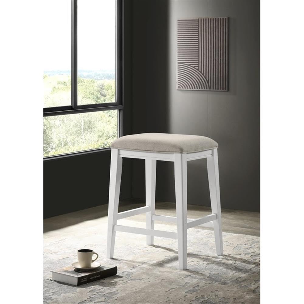 LILOLA LIVING Sasha White Counter Height Stool with Upholstered Seat