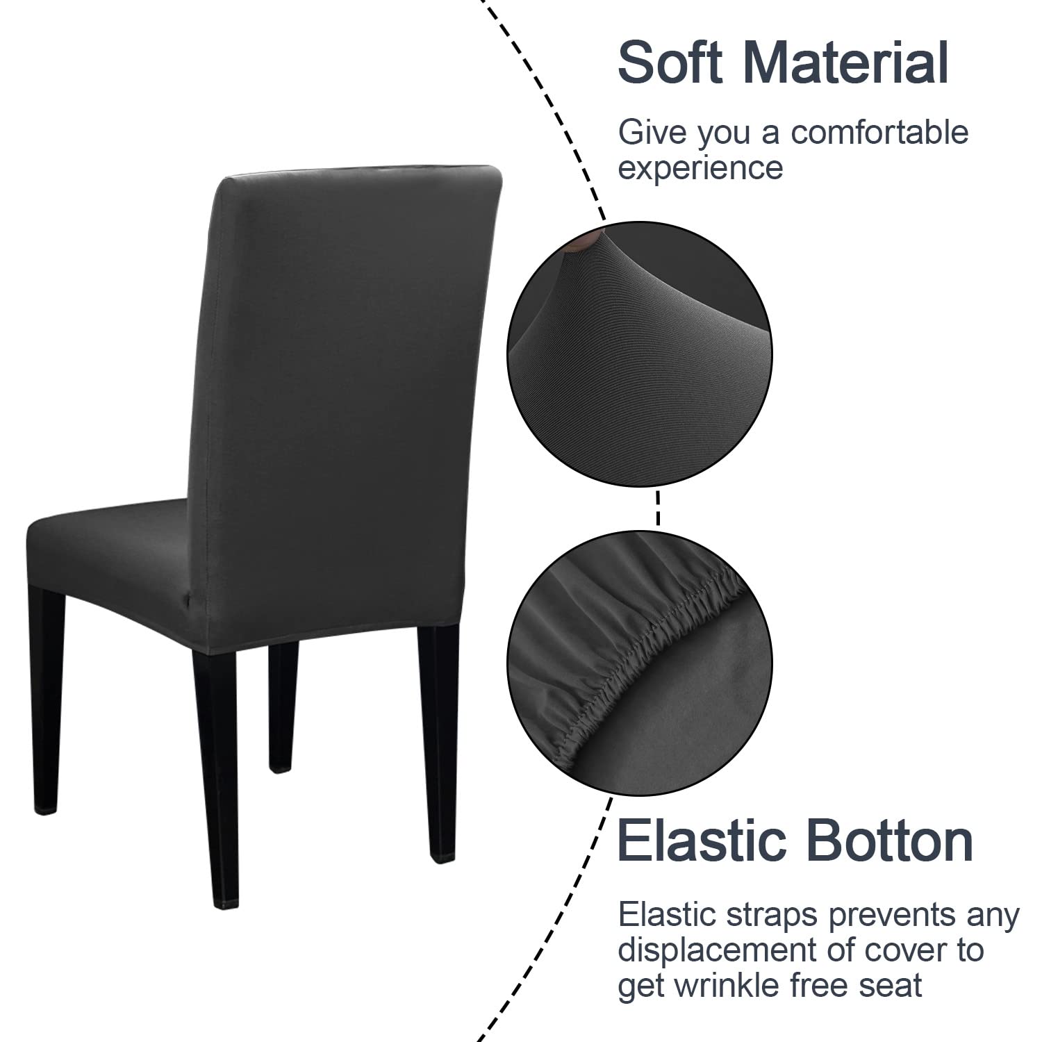 Jqinhome 6 Pcs Dining Chair Slipcover,High Stretch Removable Washable Chair Seat Protector Cover For Home Party Hotel Wedding Ceremony (Grey)