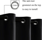 Jiuzhen Black Blackout Curtains For Bedroom - Light Blocking And Noise Reducing Grommet Curtains For Living Room Darkening Curtains, Set Of 2 Window Curtain Panels, 38 X 63 Inch Length