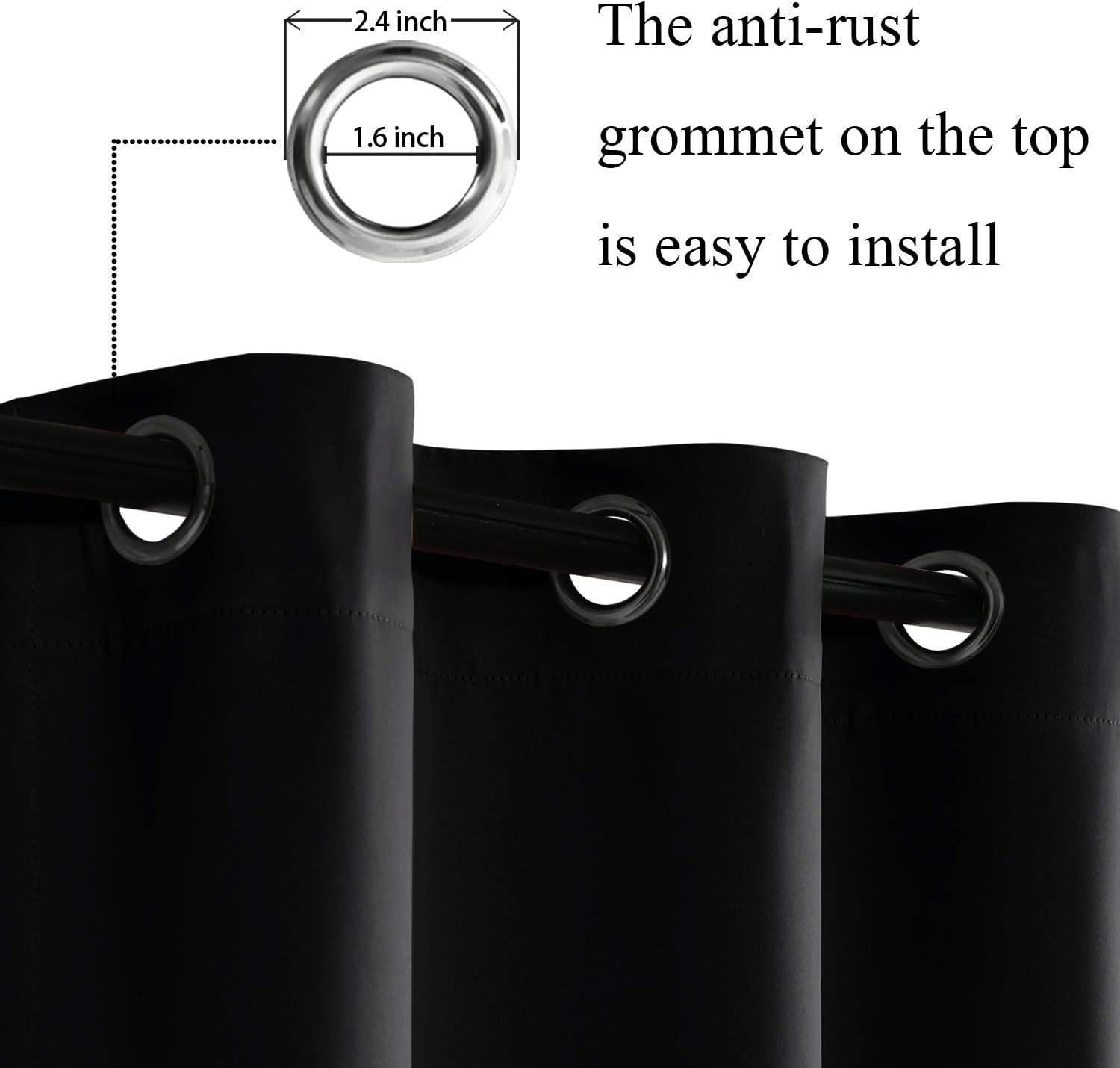 Jiuzhen Black Blackout Curtains For Bedroom - Light Blocking And Noise Reducing Grommet Curtains For Living Room Darkening Curtains, Set Of 2 Window Curtain Panels, 38 X 63 Inch Length