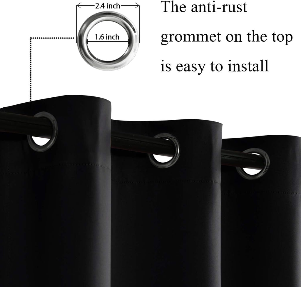 Jiuzhen Black Blackout Curtains For Bedroom - Light Blocking And Noise Reducing Grommet Curtains For Living Room Darkening Curtains, Set Of 2 Window Curtain Panels, 38 X 72 Inch Length