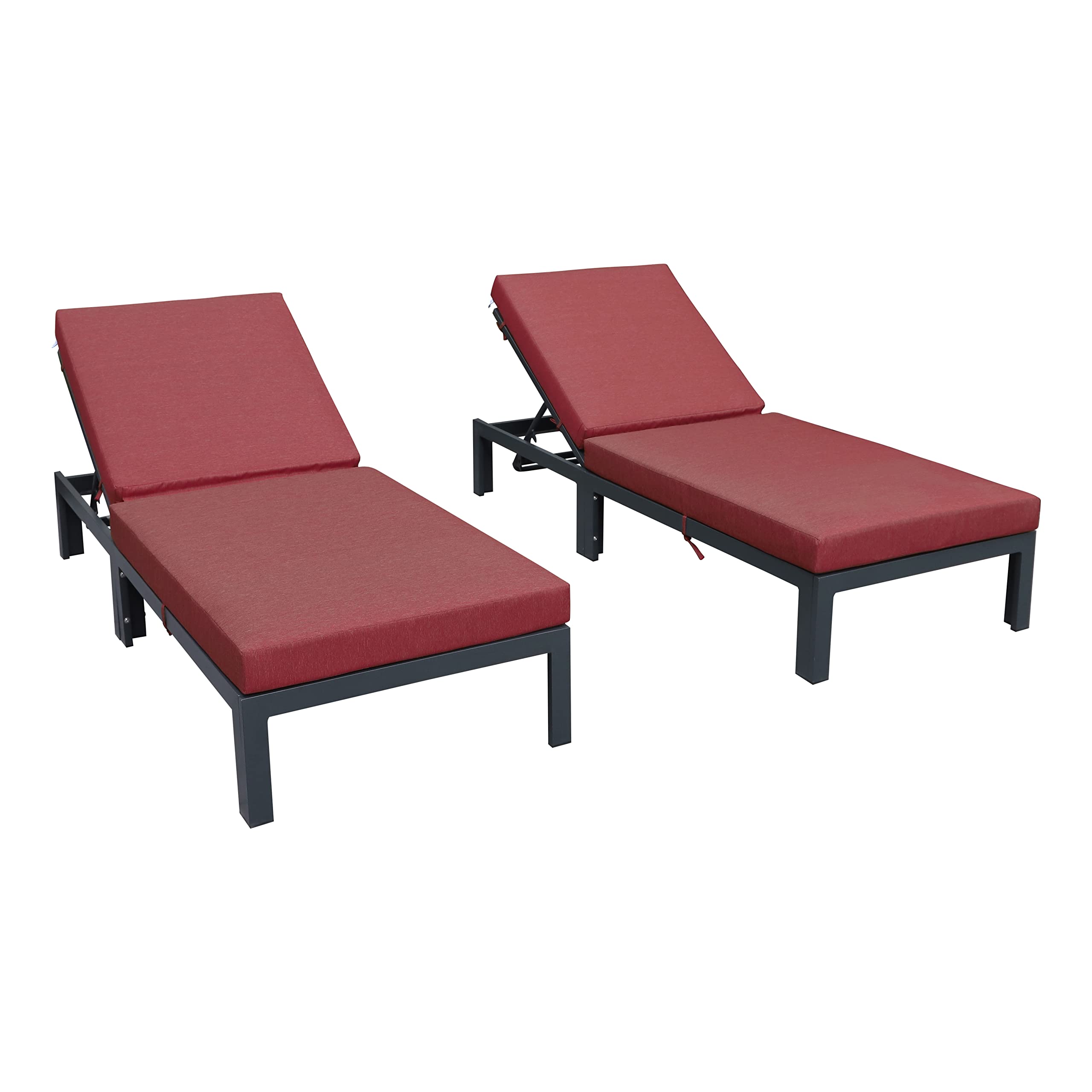 LeisureMod Chelsea Modern Aluminum Outdoor Chaise Lounge Chair with Cushions Set of 2, Red