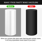 Saitimade Set Of 3 - Black Cylinder Pedestal Stand Covers, Flexible Cylinder Stand Covers For Party, Wedding Or Birthday Event D