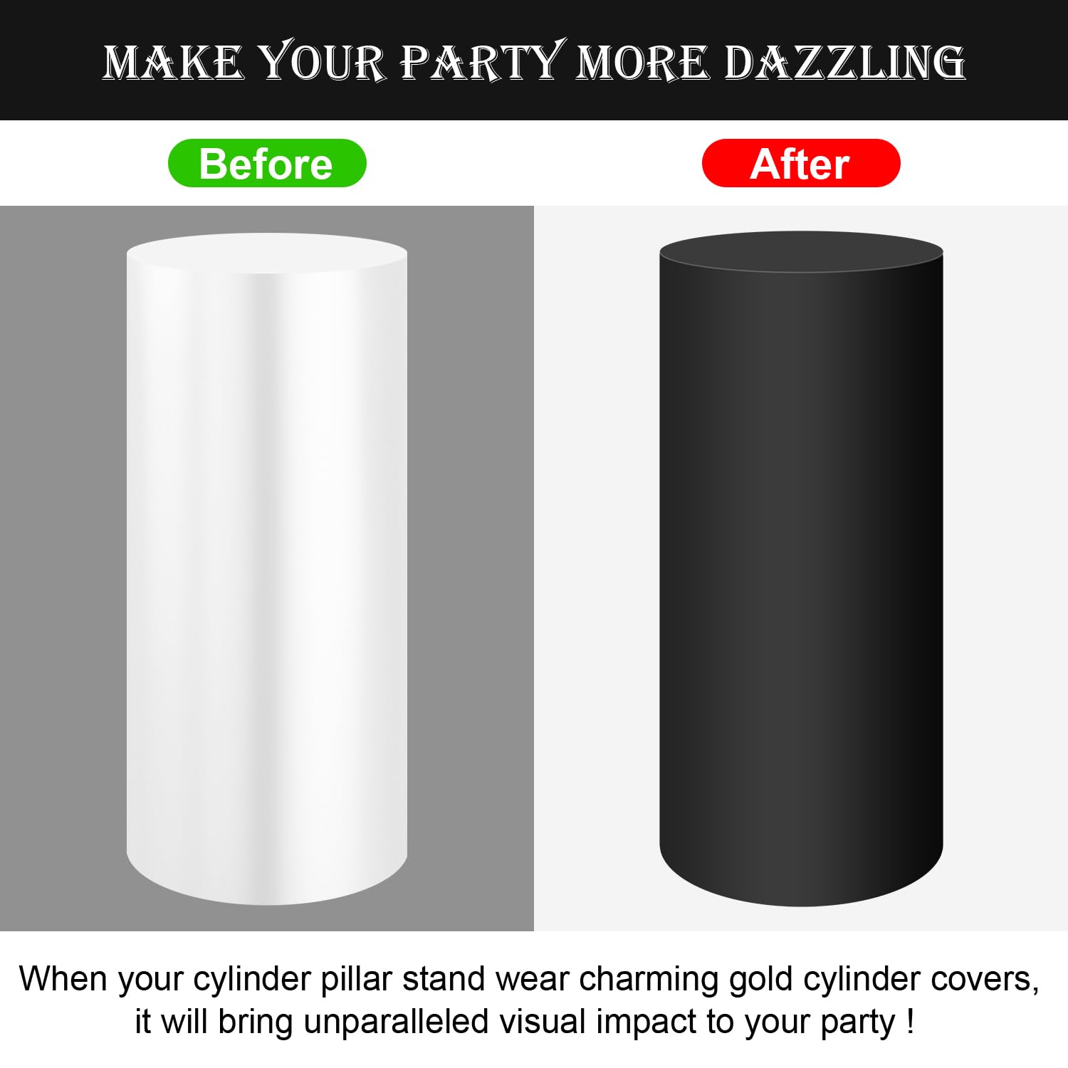 Saitimade Set Of 5 - Black Cylinder Pedestal Stand Covers, Flexible Cylinder Stand Covers For Party, Wedding Or Birthday Event D