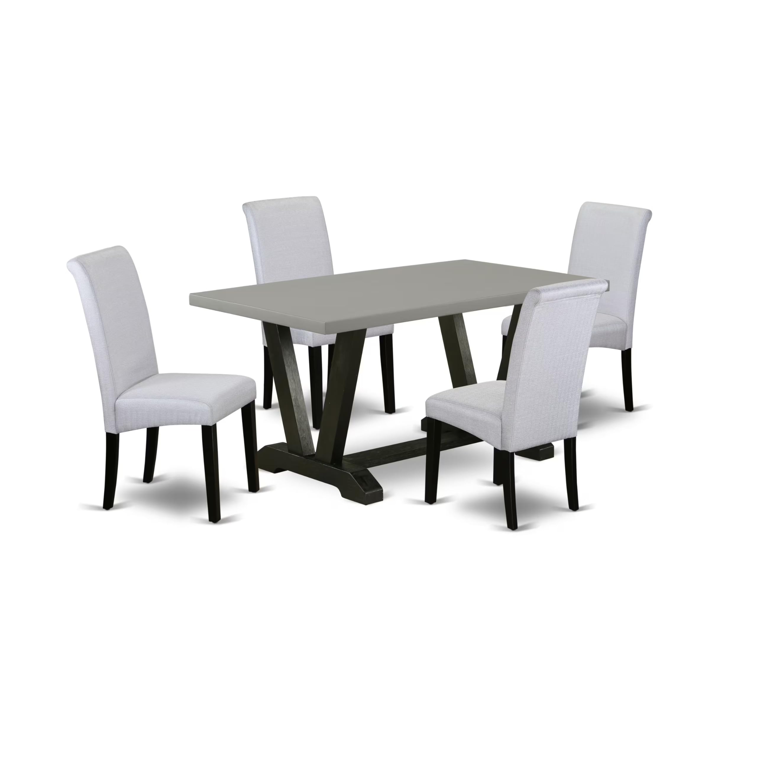 East West Furniture V696Ba105-5 5 Piece Dinette Set For 4 Includes A Rectangle Dining Room Table With V-Legs And 4 Grey Linen Fabric Parsons Dining Chairs, 36X60 Inch, Multi-Color